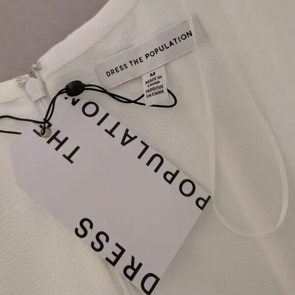 (NWT) Dress The Population Womens Off The Shoulder Dress M Off White Ivory NEW - Picture 14 of 14